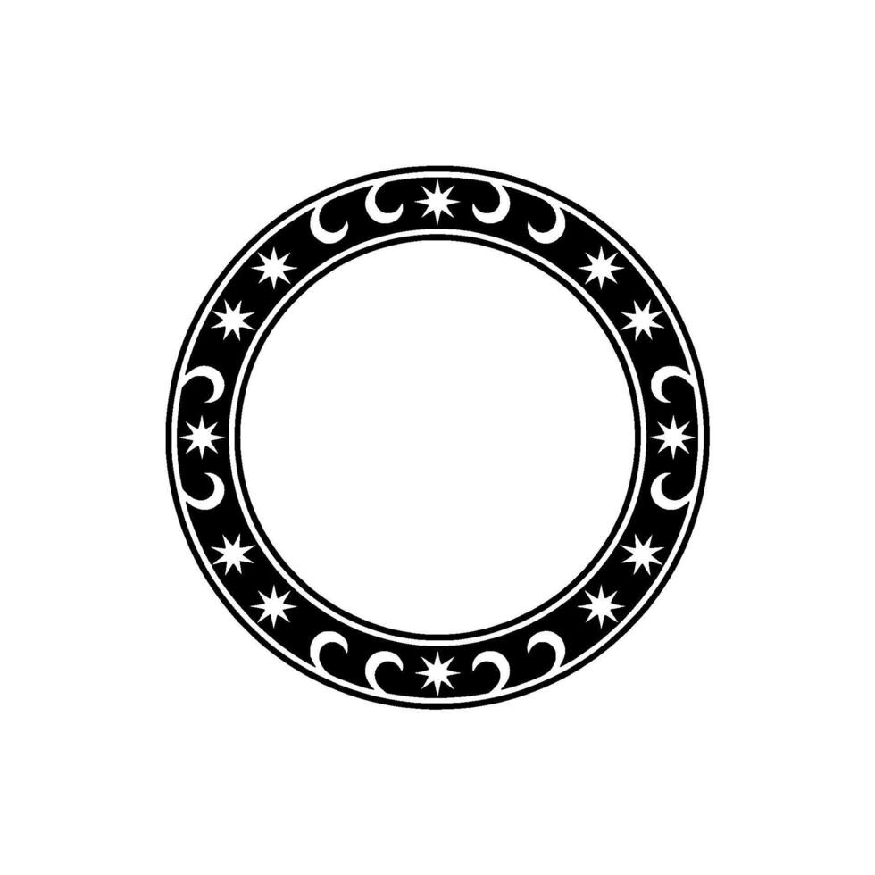 Celestial Circle Ornament Black White Star Moon Border, Minimalist. vector