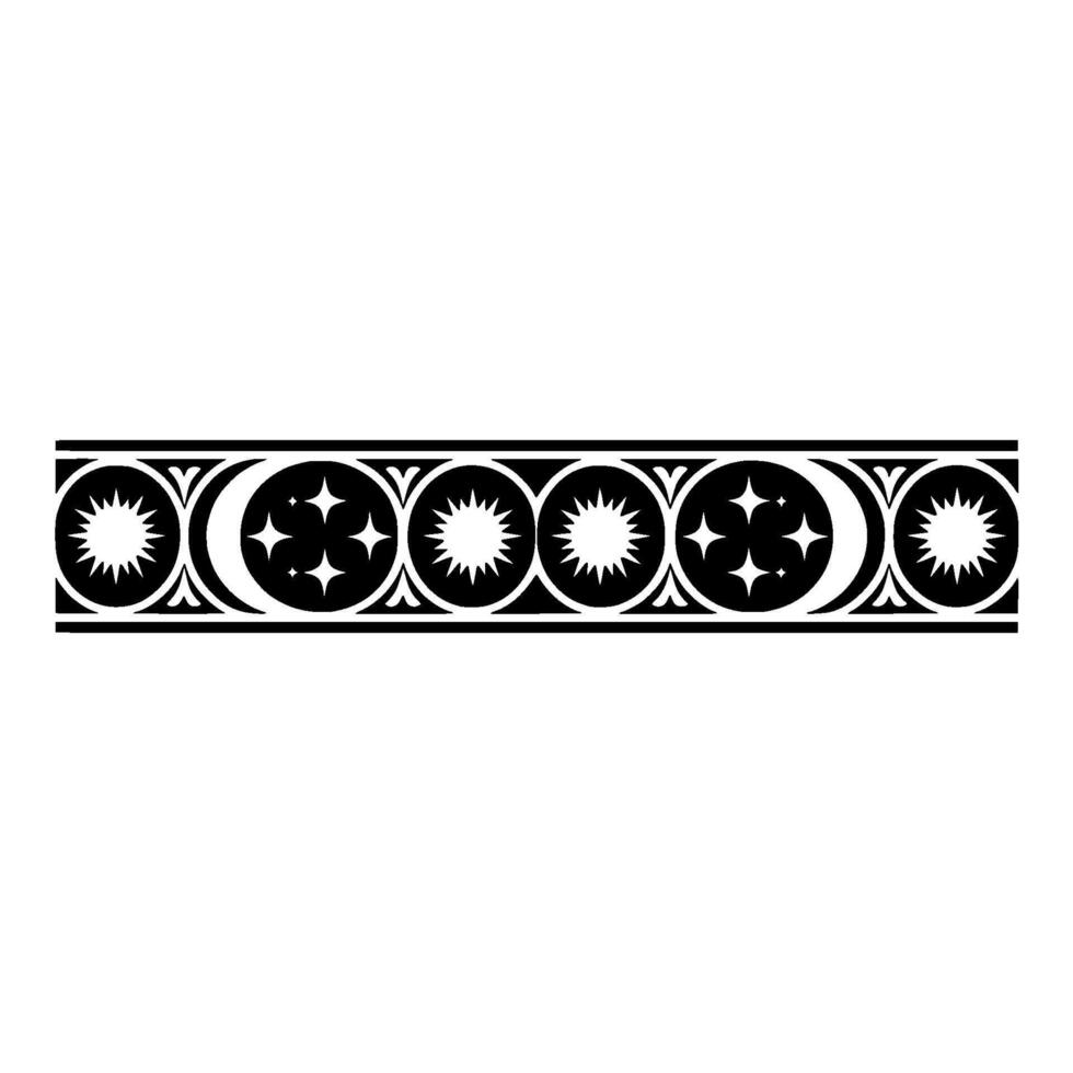Celestial Border Black White Sun, Moon, and Stars Pattern. vector