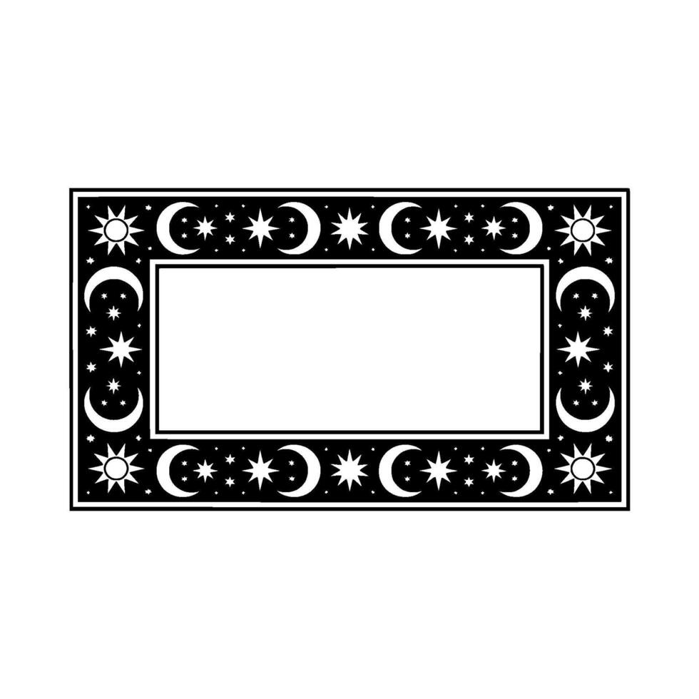 Celestial Frame Black White Boho with Moons, Stars Suns. vector