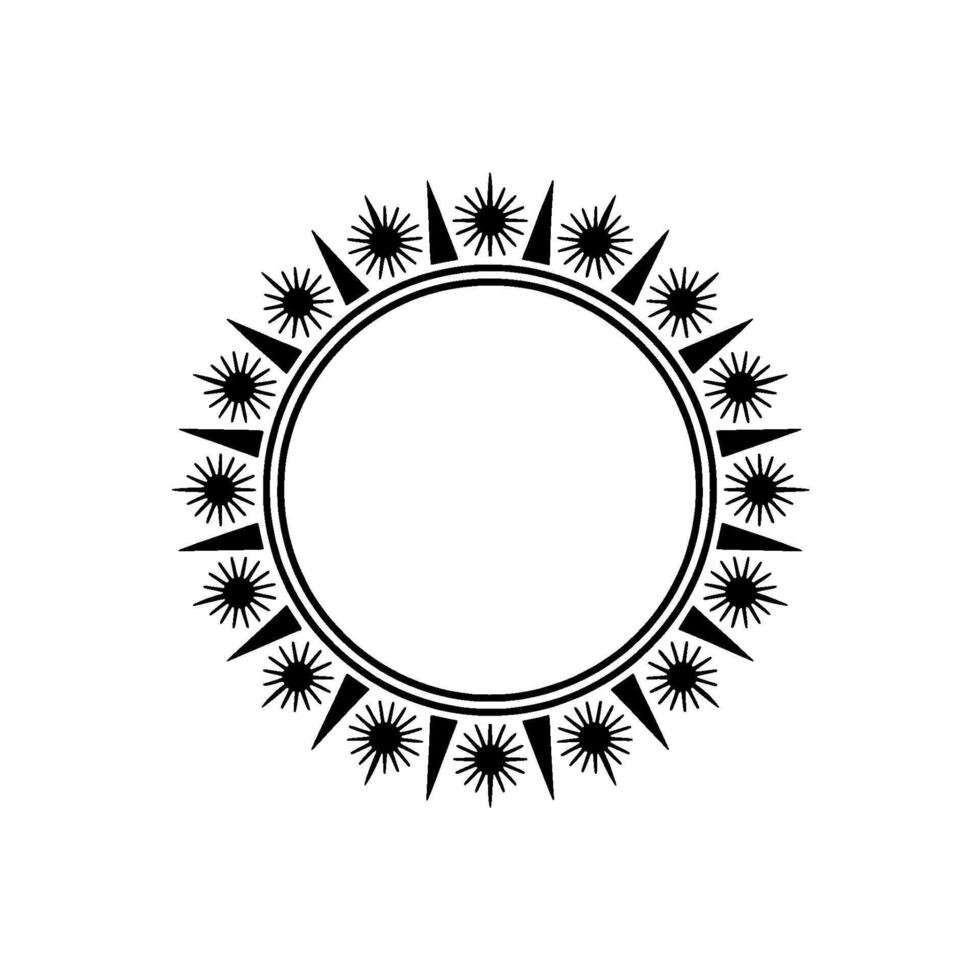 Black White Sunburst Circle Frame on Gray Background. vector