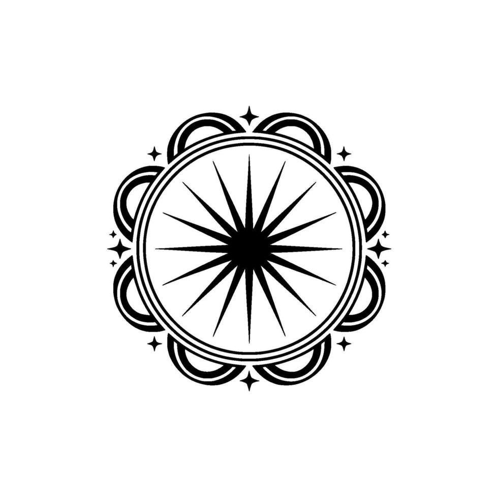 Abstract Starburst Mandala in Black White, Circular Element. vector