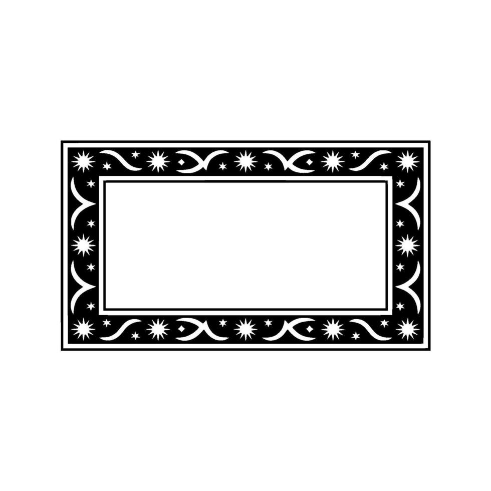 Elegant Black White Frame with Star Swirl Motifs - Illustration. vector