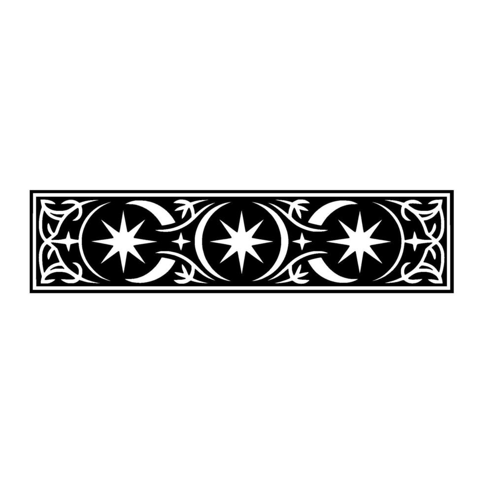 Intricate Black and White Ornamental Border with Stars and Moons. vector