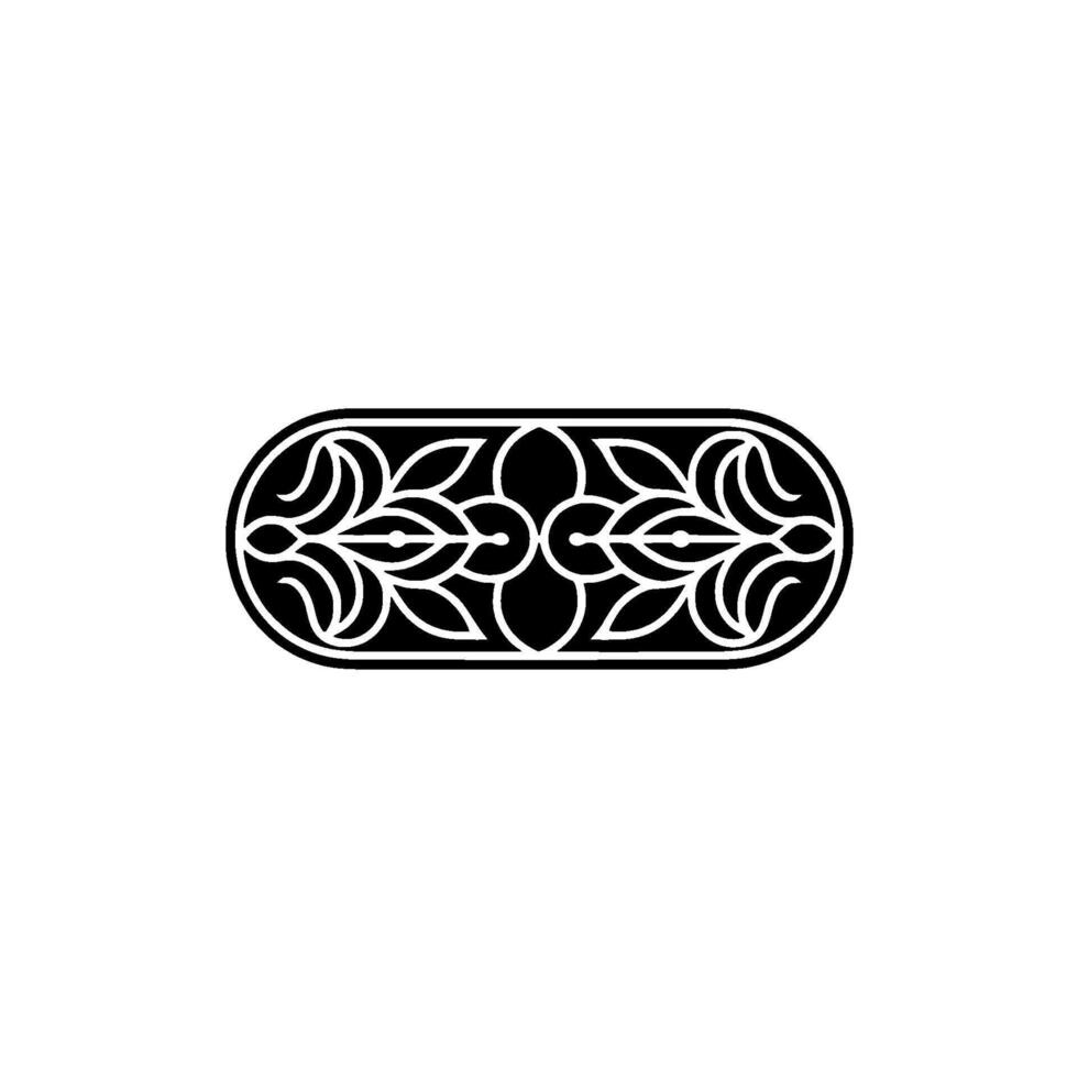 Elegant Floral Emblem in Black White, Decorative Border. vector
