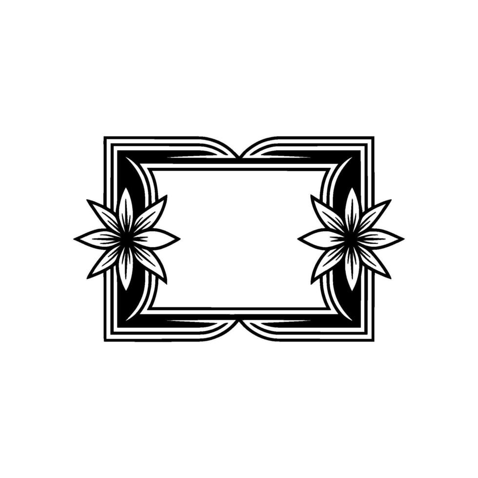 Elegant Floral Frame Silhouette, Black and White Decorative Border. vector