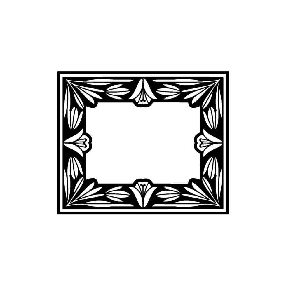 Elegant Floral Frame Border in Black and White, Art Deco Style. vector