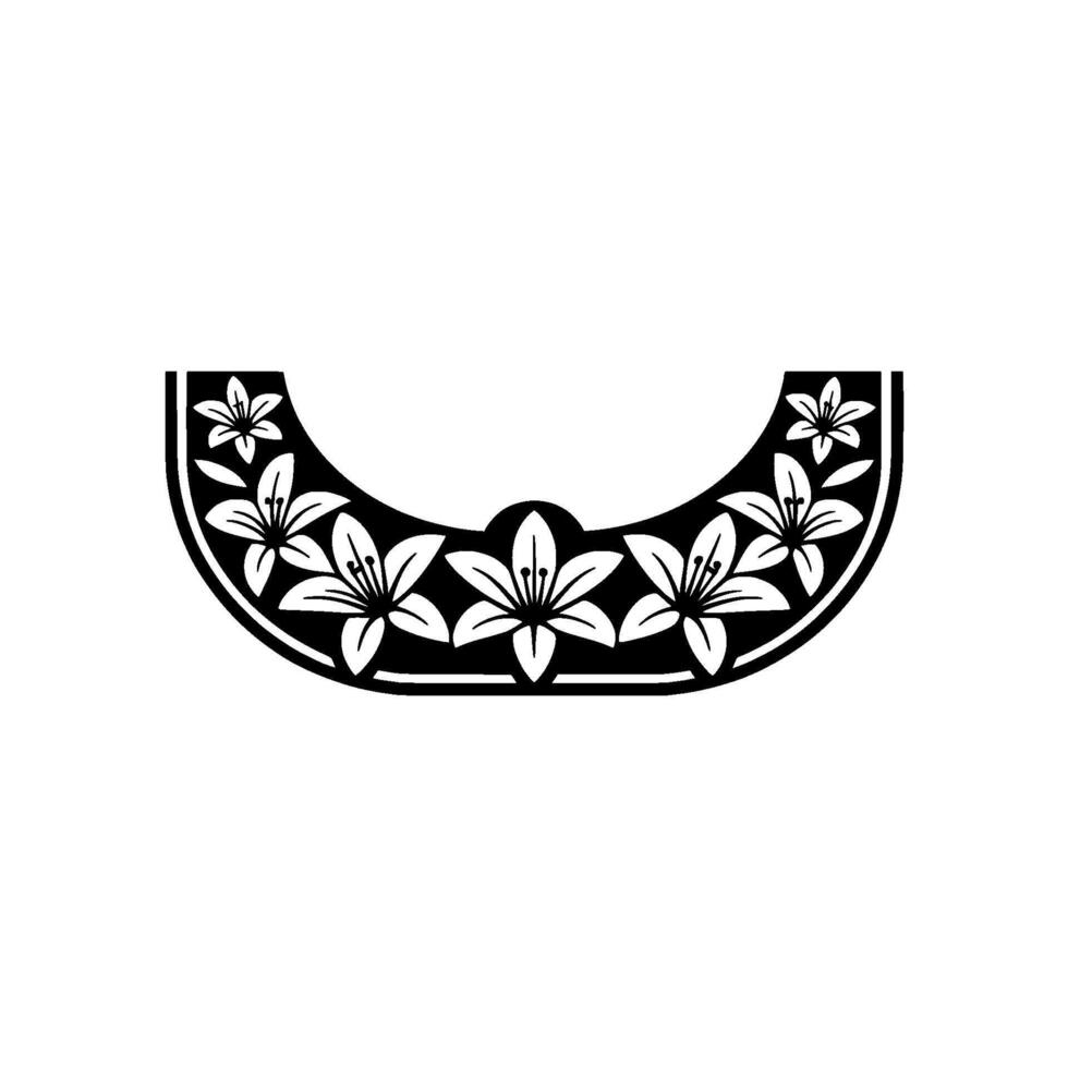 Floral Semicircle Ornament in Black and White. vector