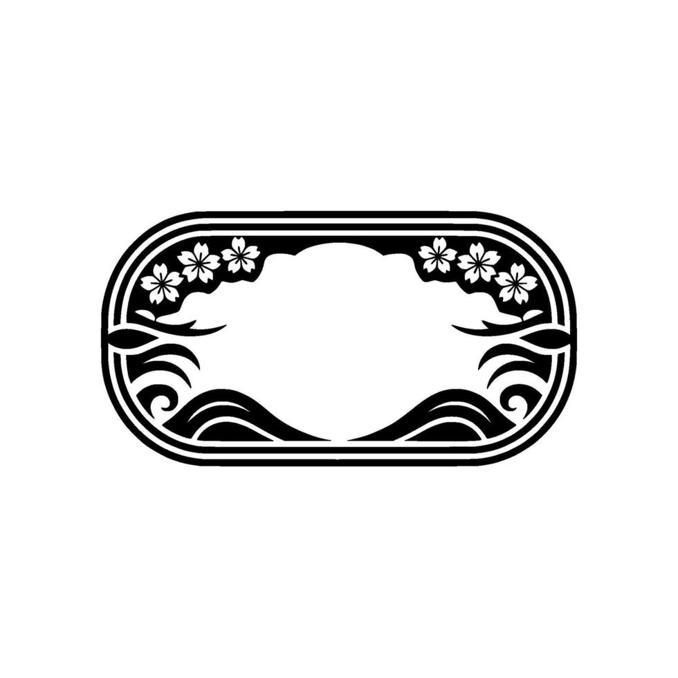 Elegant Japanese-Style Decorative Frame with Cherry Blossoms. vector