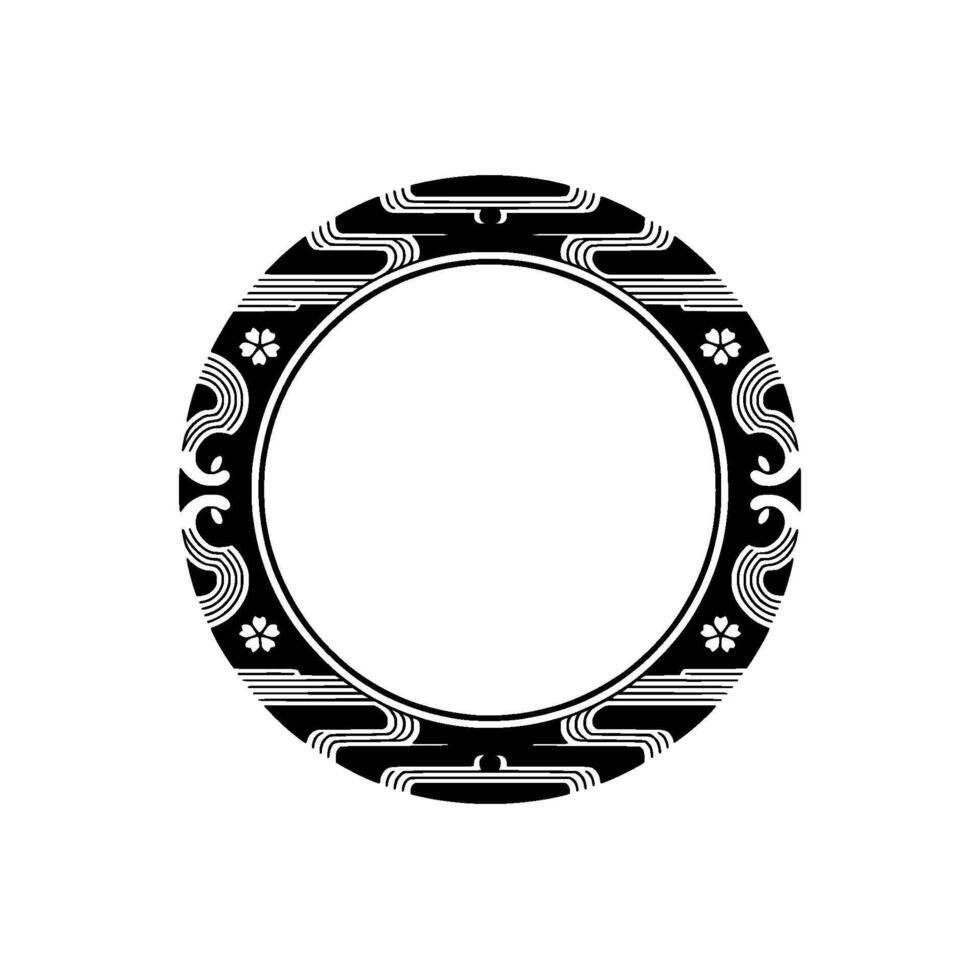 Elegant Japanese Round Frame Minimalist , Decorative Elements, White Background. vector