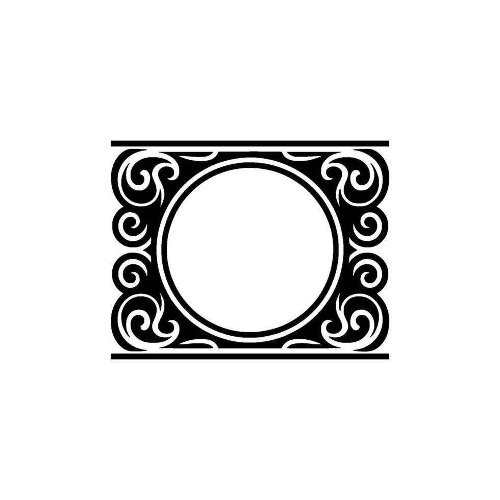 Ornate Black and White Frame , Circle in Square, Decorative Border. vector