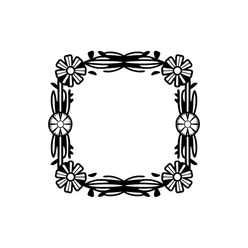 Floral Art Deco Frame with Shadow, Elegant Border. vector