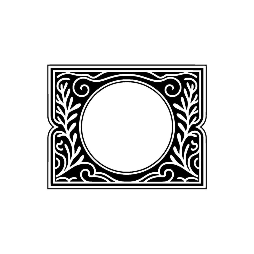 Elegant Black and White Floral Frame with Circle Center. vector