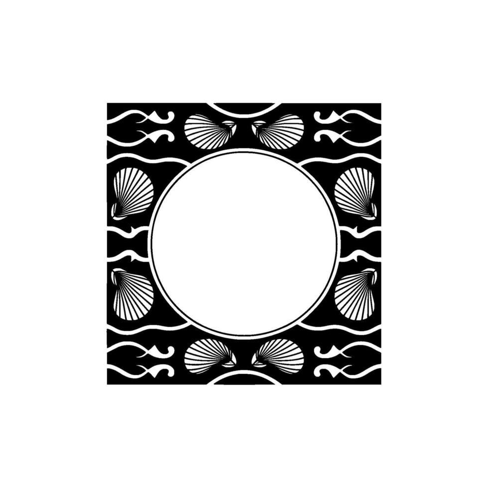 Elegant Black and White Seashell Frame - Minimalist Ocean. vector