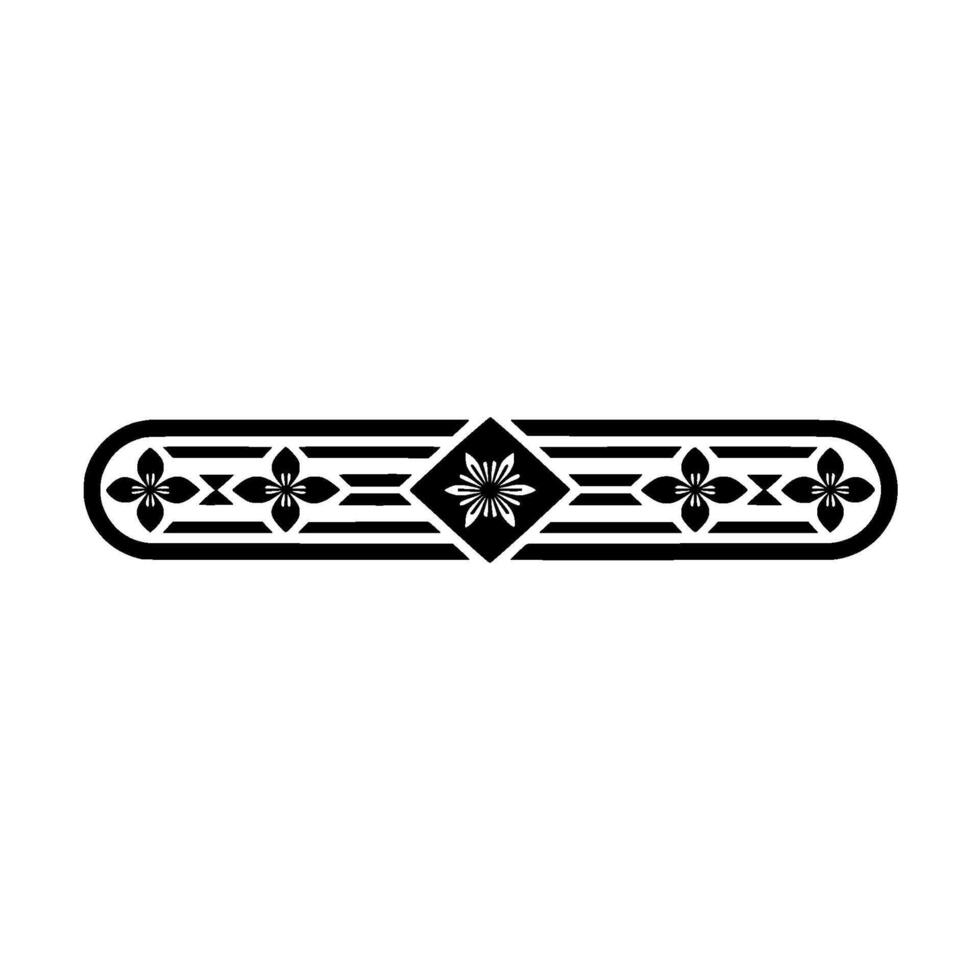 Elegant Geometric Floral Border, Black White. vector