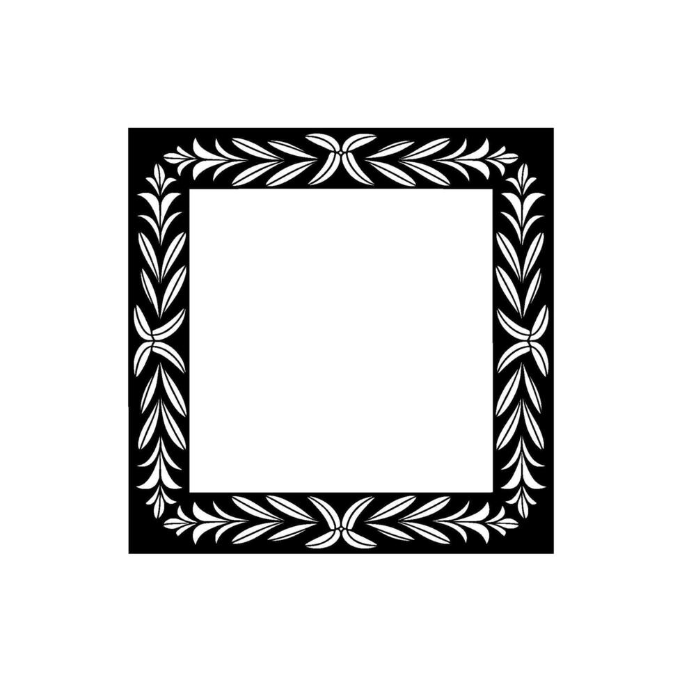 Elegant Black and White Leaf Frame on White, Minimalist Element. vector