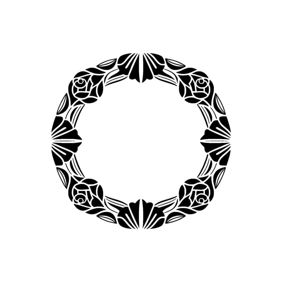 Elegant Black Floral Circle Frame on Folded Paper. vector