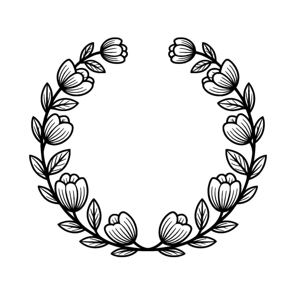 Monochromatic Floral Wreath Illustration Minimalist Elegance. vector