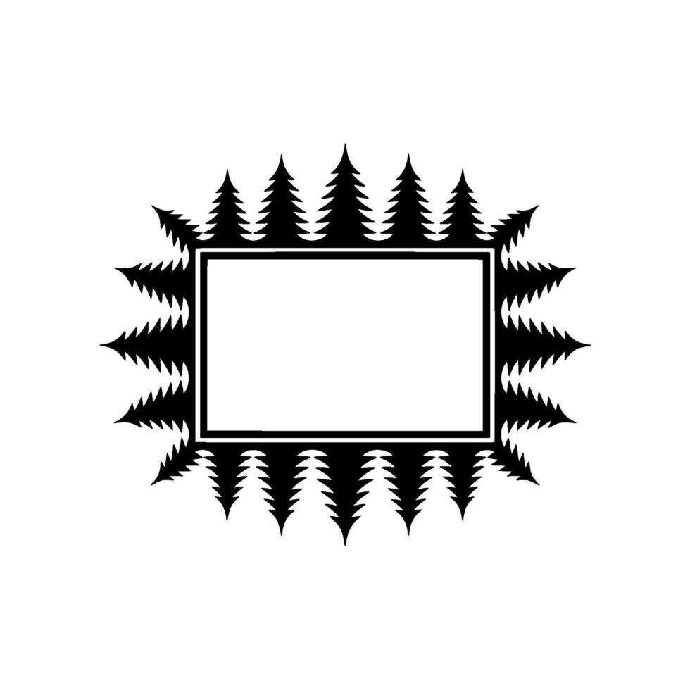 Minimalist Pine Tree Border Frame Illustration, Blank Rectangle. vector