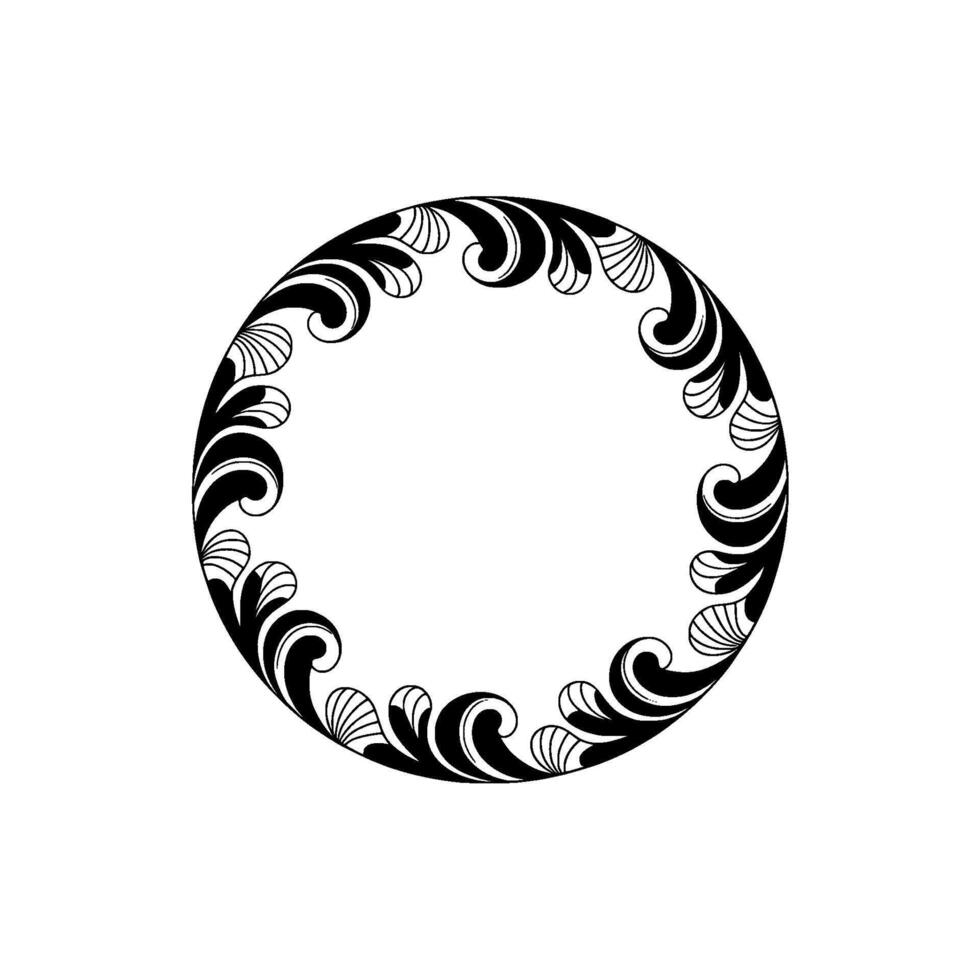 Elegant Black White Floral Circle Frame on White Background. vector