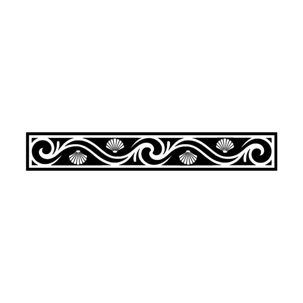 Decorative Black White Shell Border Coastal Element. vector