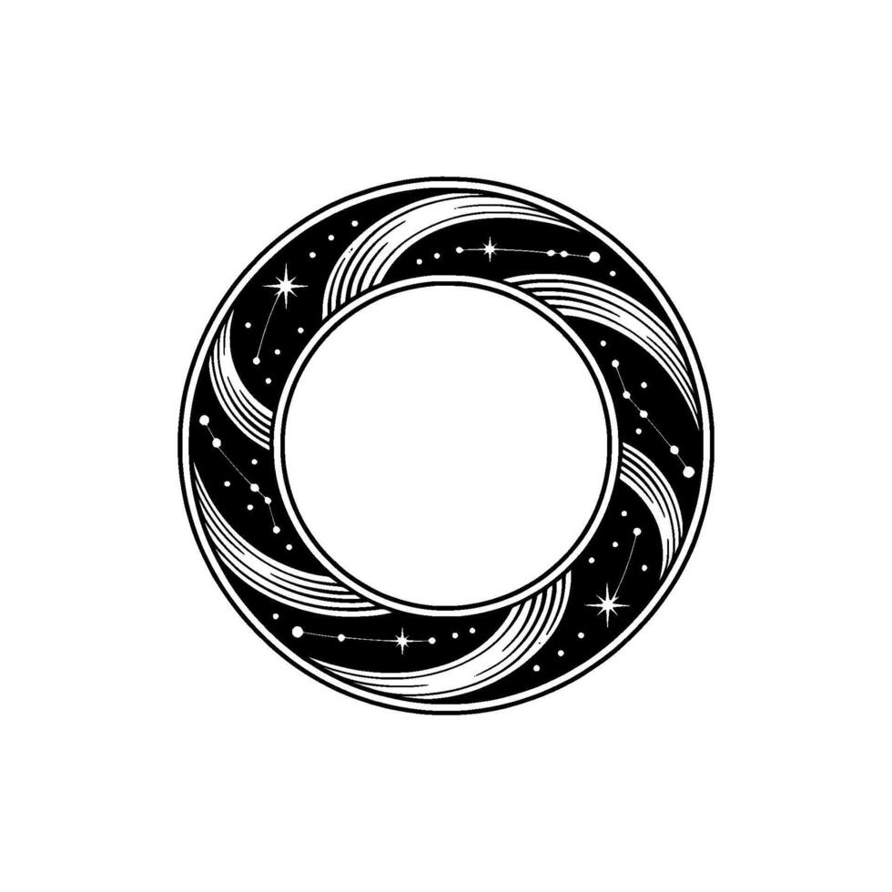 Celestial Circle Elegant Constellation in Black and White. vector
