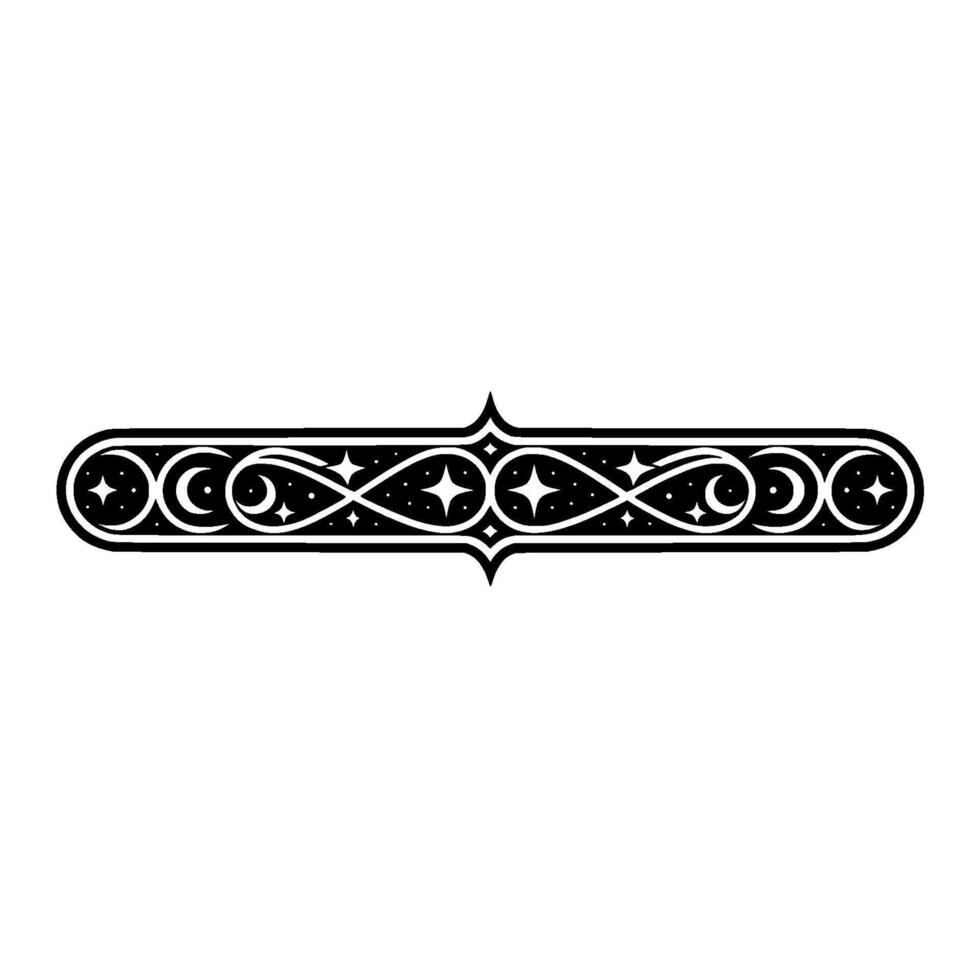 Elegant Ornate Black Border with Stars and Swirls on White Background. vector