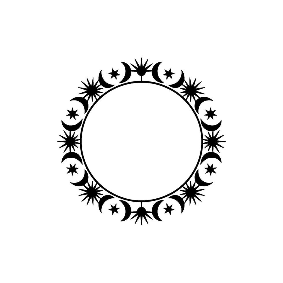 Celestial Circle Frame Moon, Star, and Space. vector