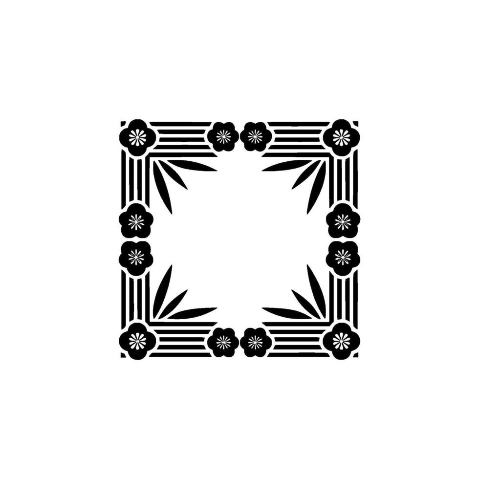 Elegant Japanese-Style Floral Frame Black and White. vector