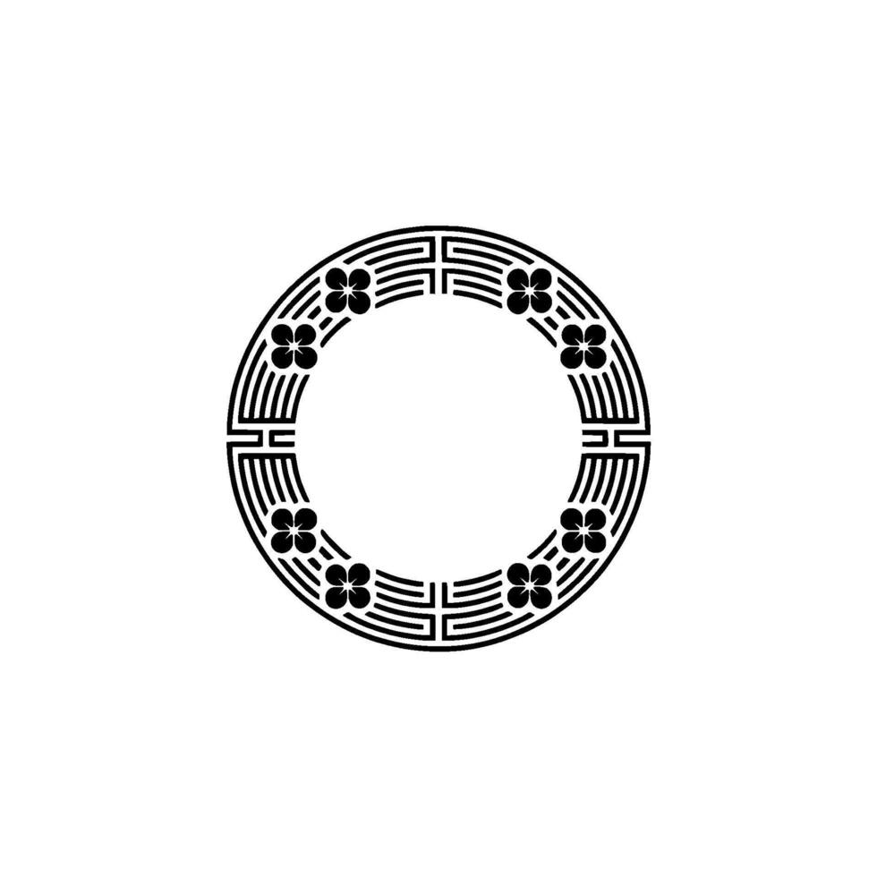 Minimalist Floral Circular Border, Black and White Geometric. vector