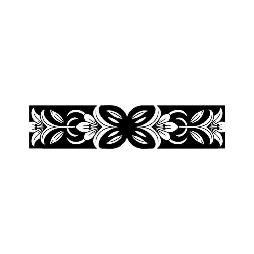 Elegant Floral Border Silhouette Black White Decorative Element. vector
