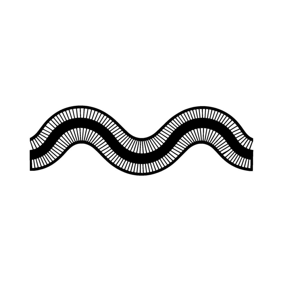 Minimalist Abstract Wavy Line , Black White Ornament. vector