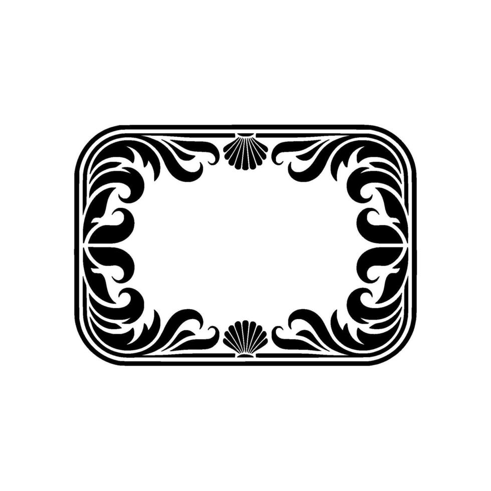 Elegant Black and White Floral Frame with Shell Accents. vector