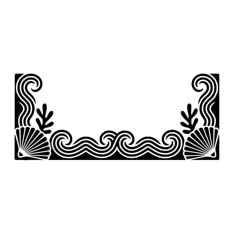 Black White Seashell Border with Swirls Decorative Elements. vector