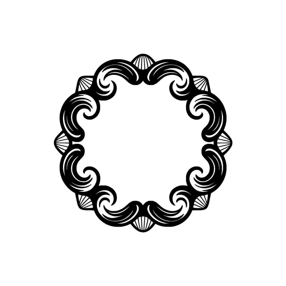 Elegant Black Swirl Frame on White Background, Circular Vintage Border. vector