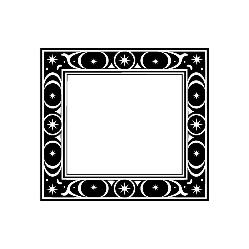 Celestial Frame Black and White, Vintage Style, Decorative Border. vector