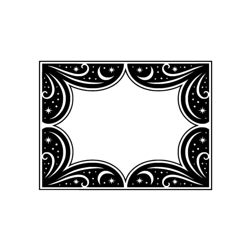 Elegant Celestial Frame, Black White Illustration. vector