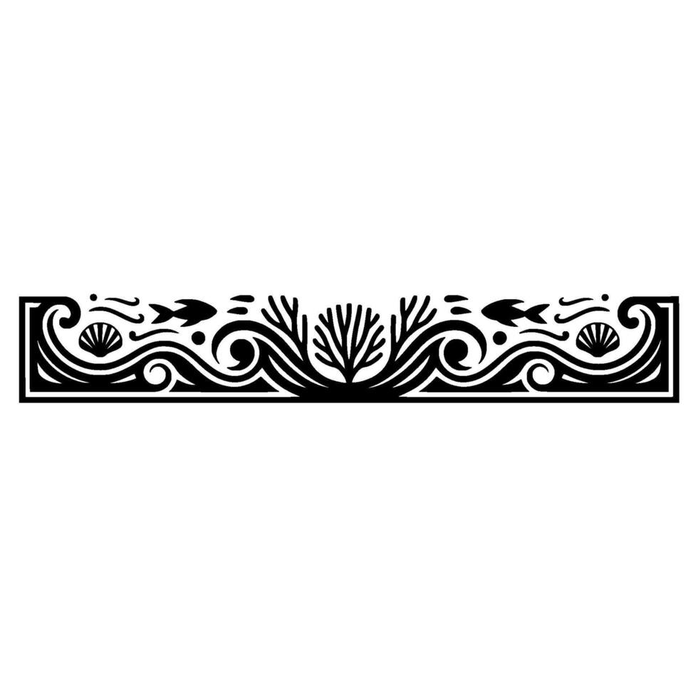 Marine Ornament in Black Elegant Ocean Elements Border. vector