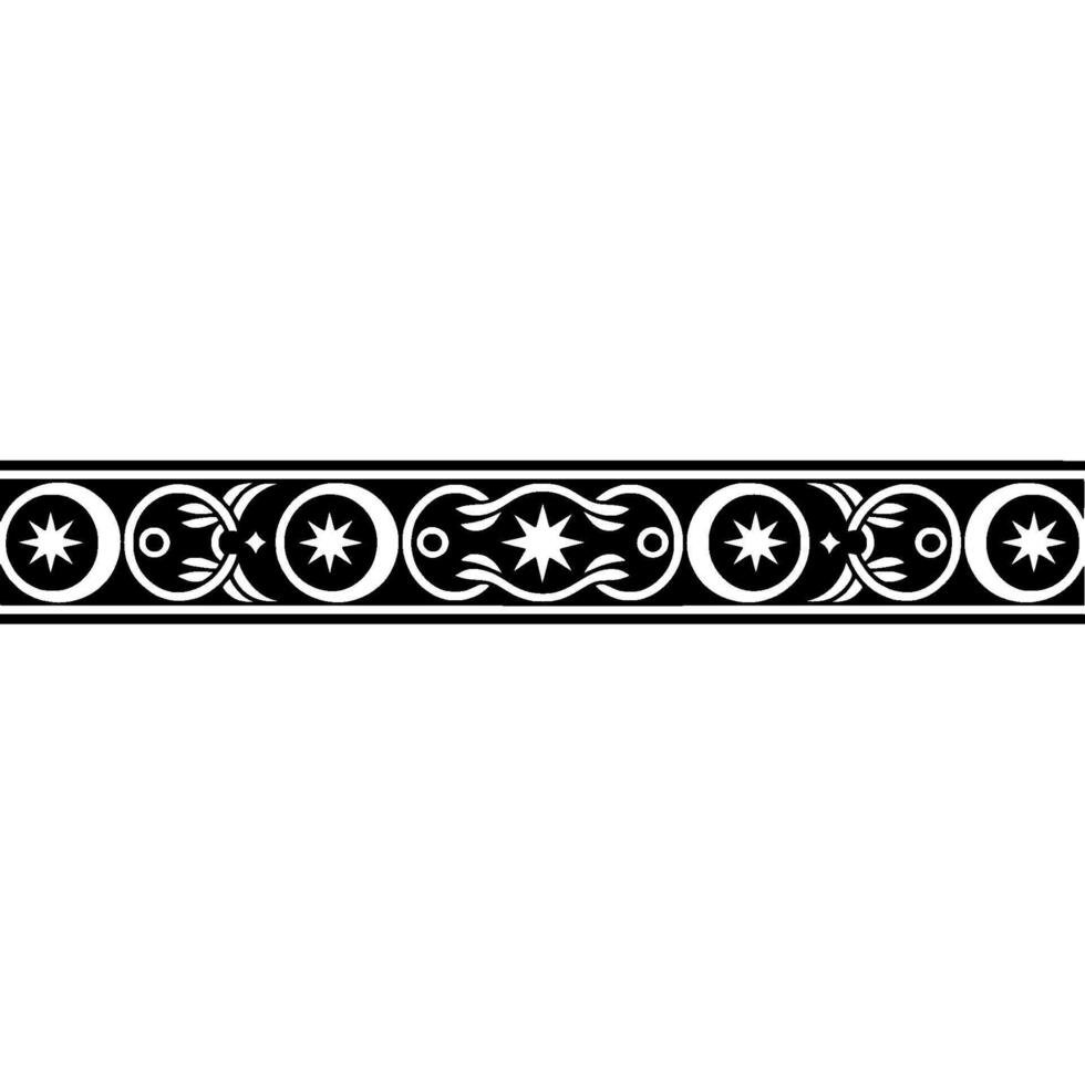 Decorative Black White Border with Stars, Ornament, Abstract. vector