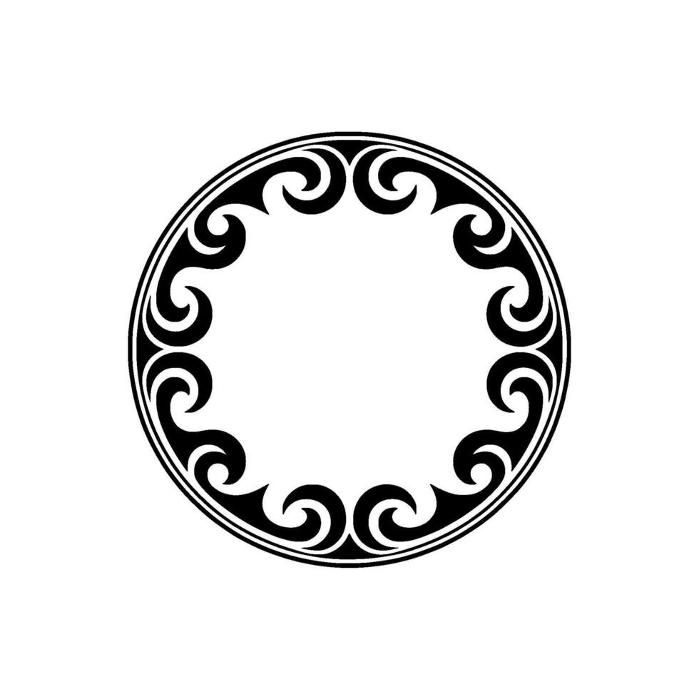 Elegant Circular Frame with Swirls, Black on White. vector