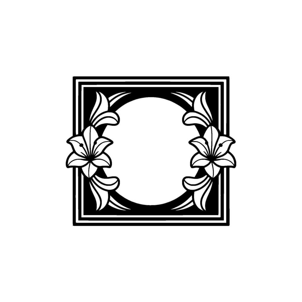 Elegant Floral Frame in Black and White, Decorative Element - . vector