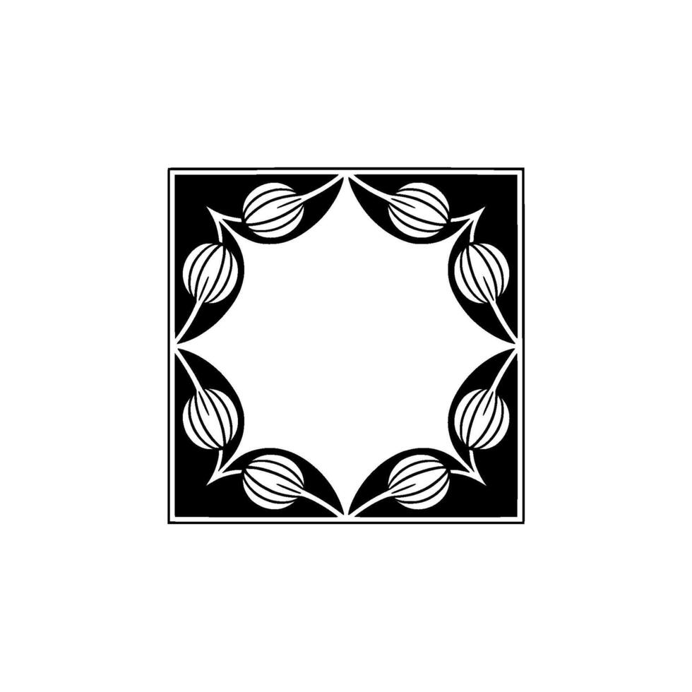Art Deco Floral Frame Elegant Black and White Border. vector