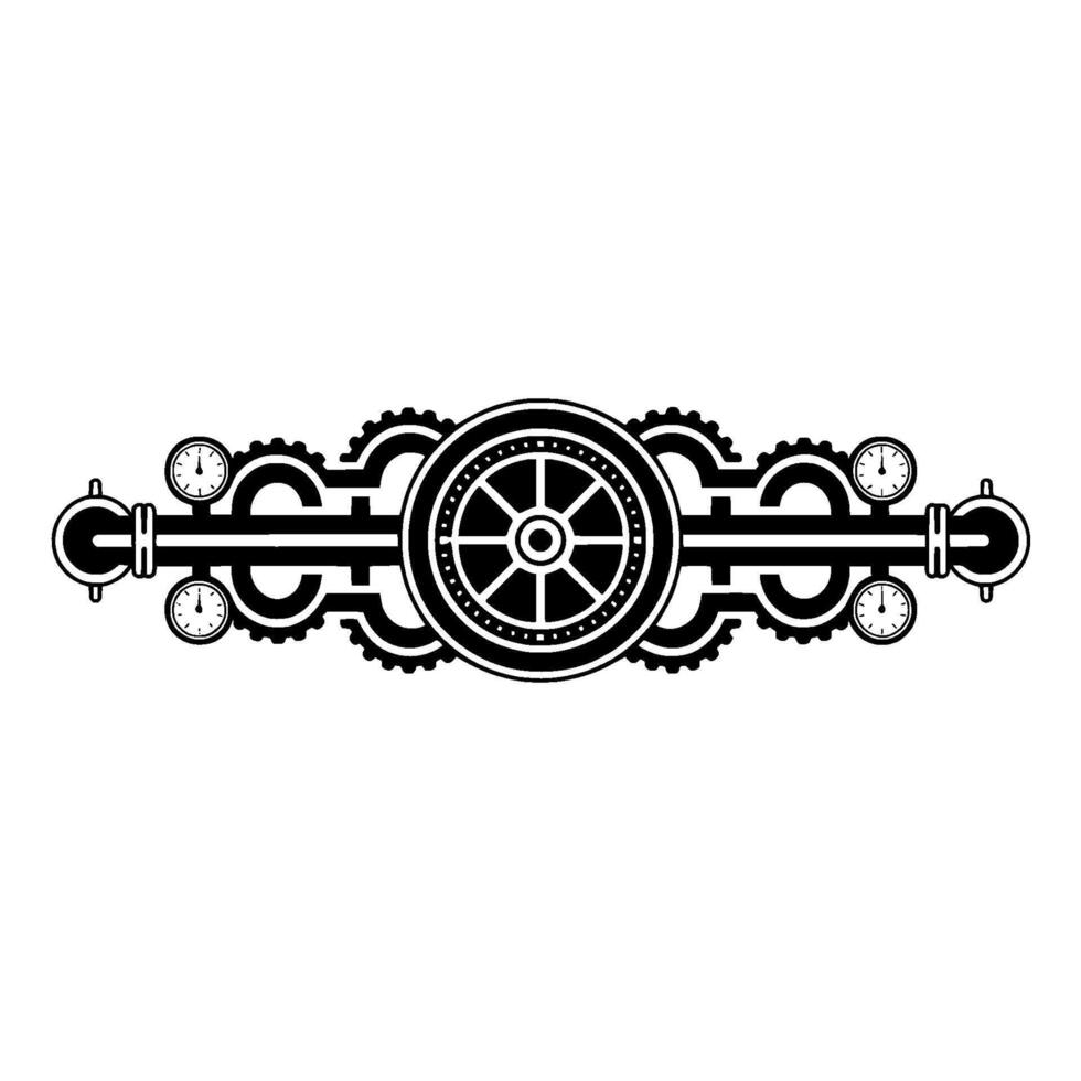 Steampunk Gear Mechanism Border Element, Illustration. vector