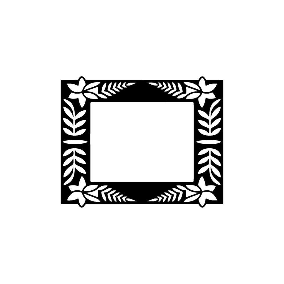 Decorative Black Frame with Floral and Leaf Motifs on White Background. vector