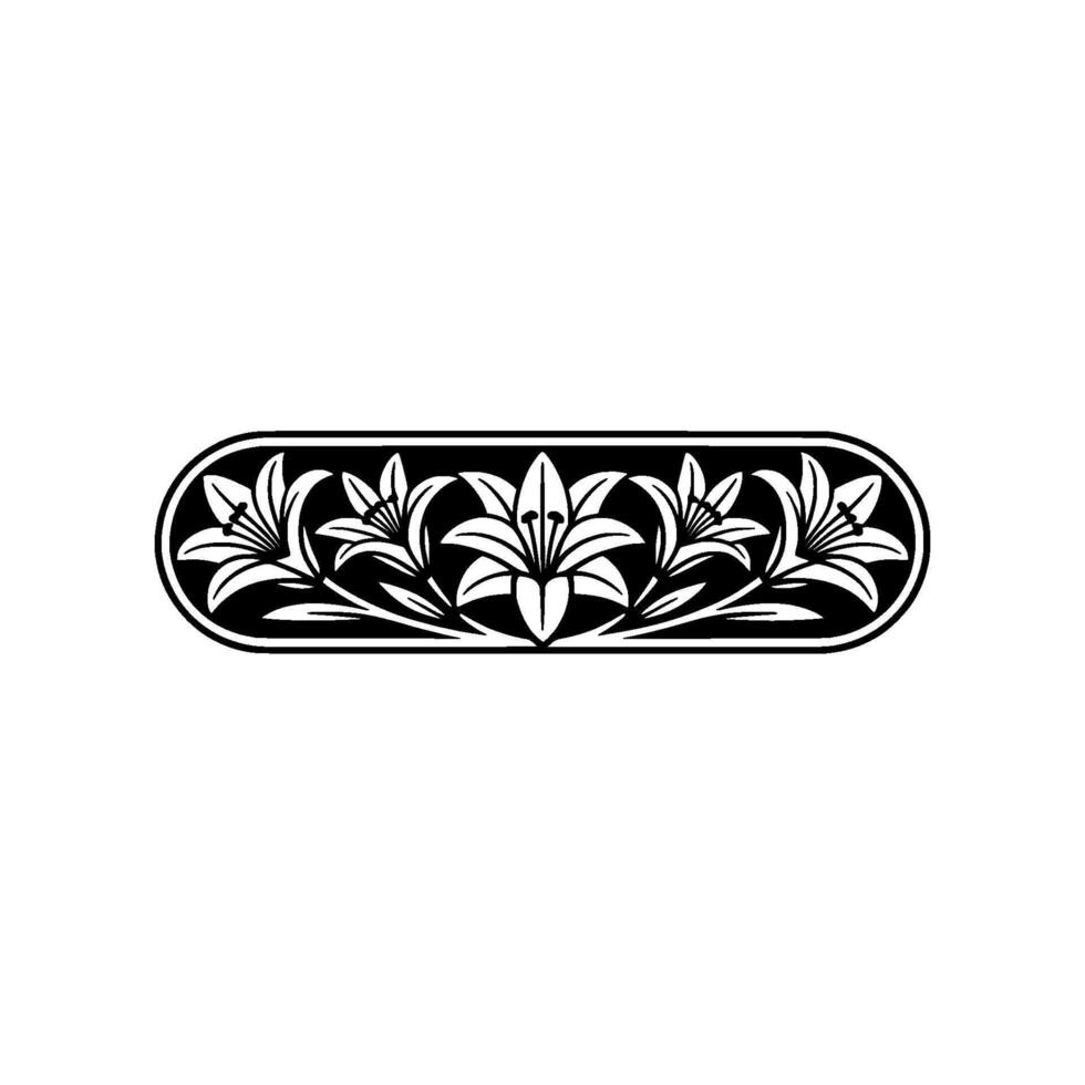 Black and White Lily Floral Border, Elegant Element. vector