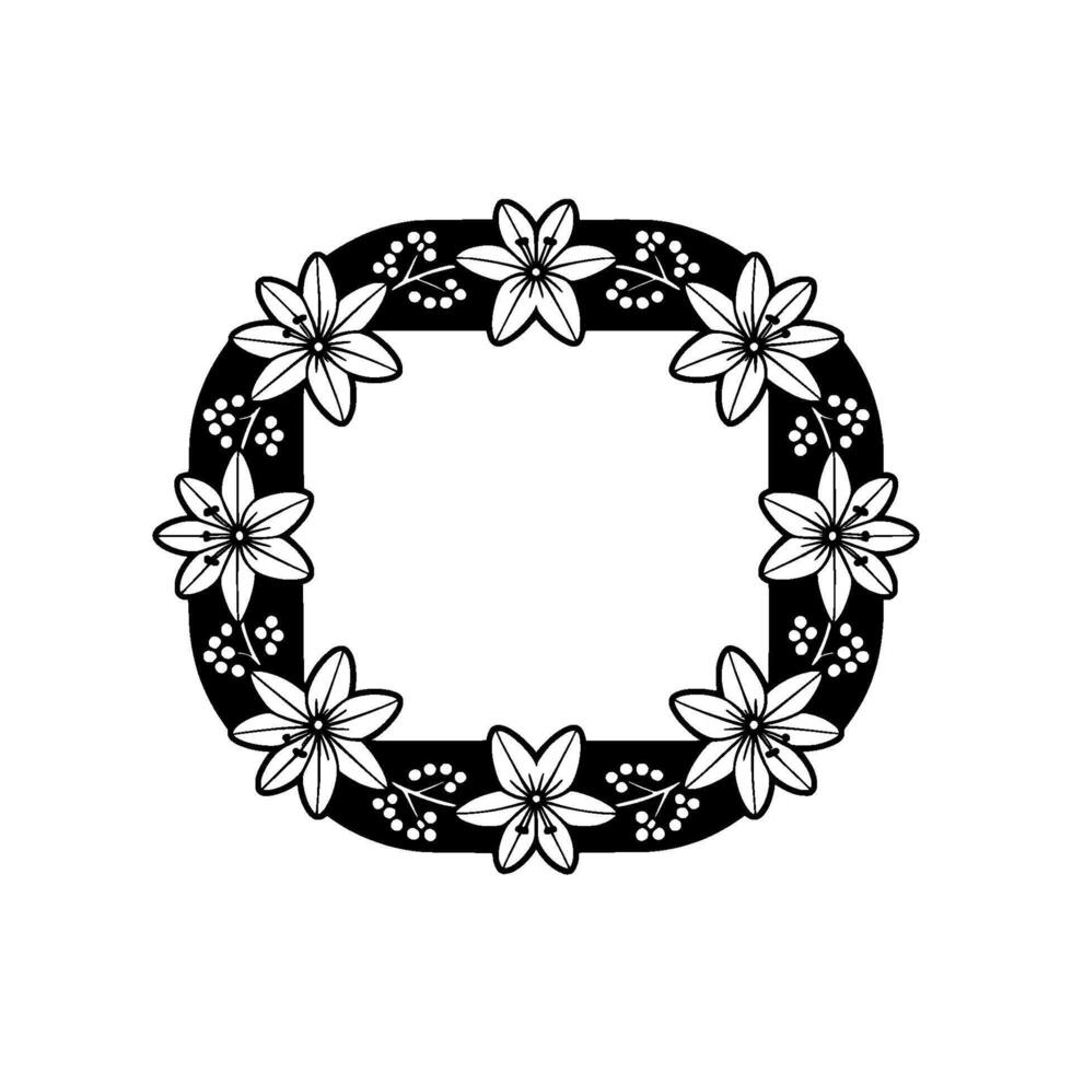 Elegant Floral Frame Silhouette Black and White Border, Element. vector