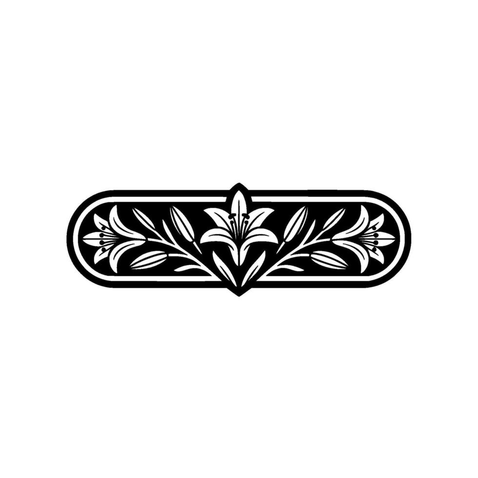 Elegant Lily Floral Border , Black White, Illustration. vector