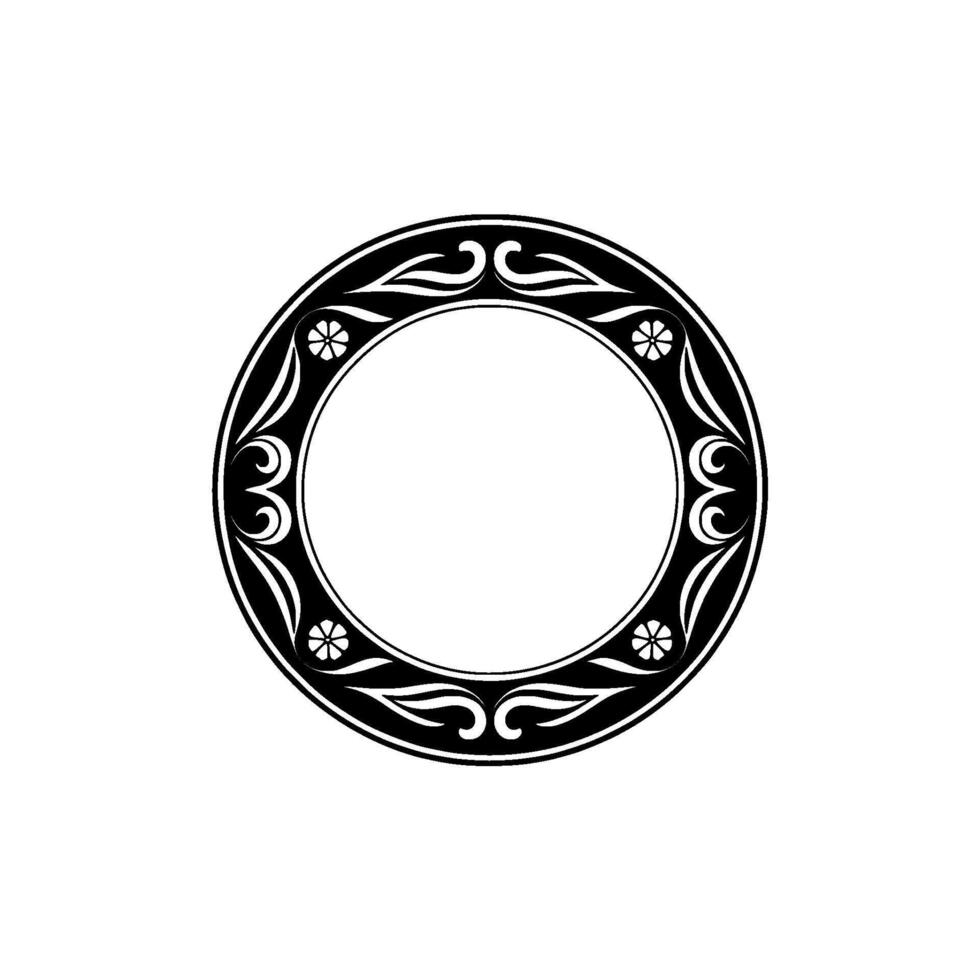 Decorative Black White Circular Frame , Ornate Floral Accents. vector