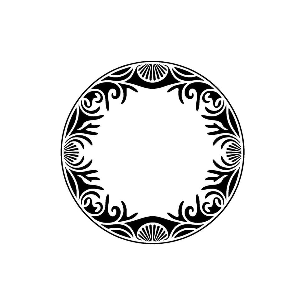 Ornate Black Circle Frame on Cream Decorative Floral Border. vector