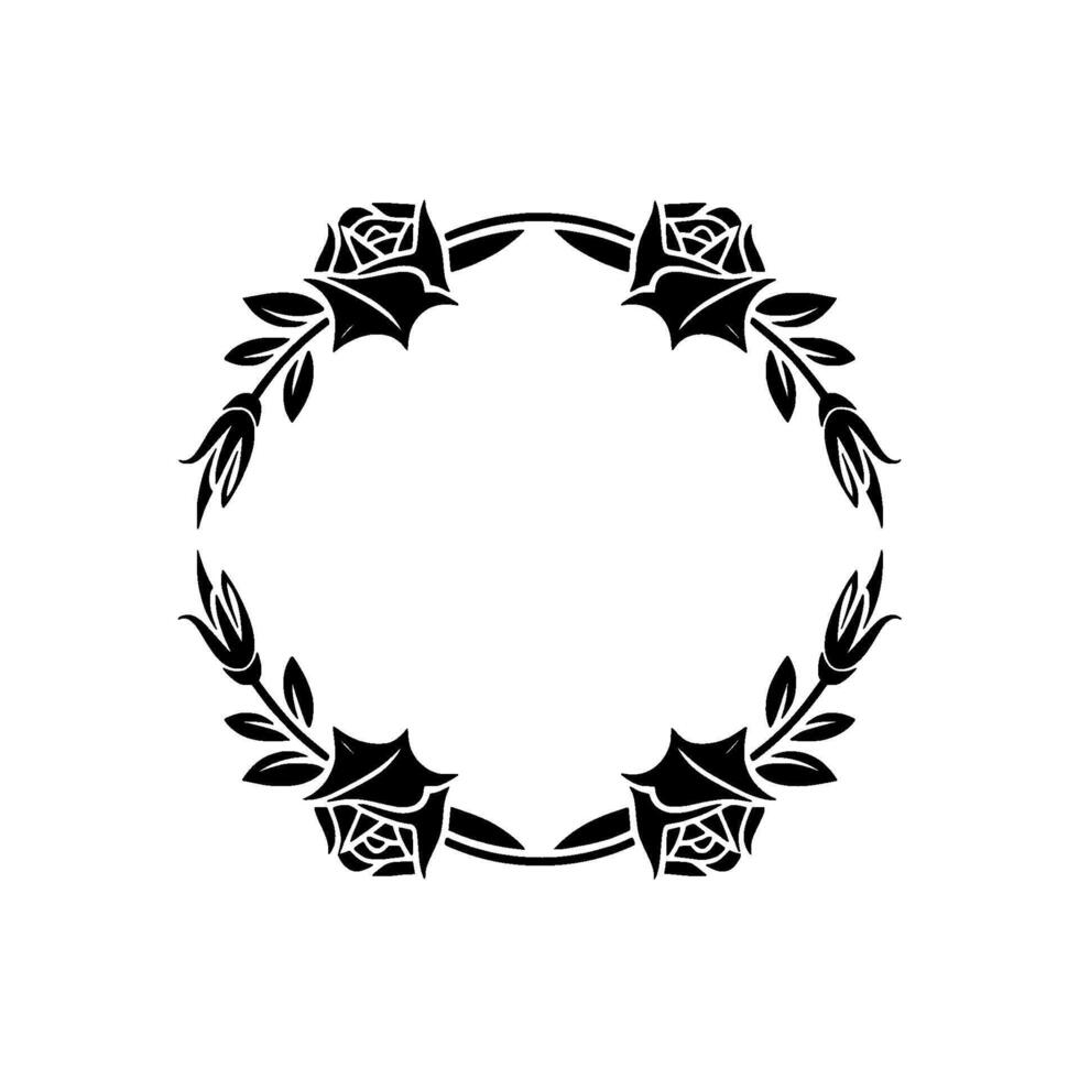Elegant Rose Wreath Silhouette Black Floral Frame, Simple. vector