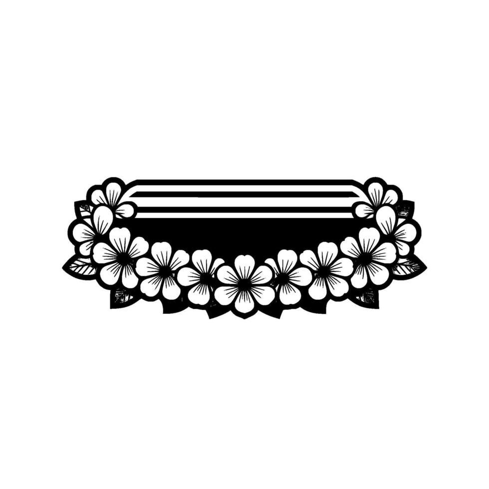 Floral Frame with Horizontal Lines - Black and White. vector